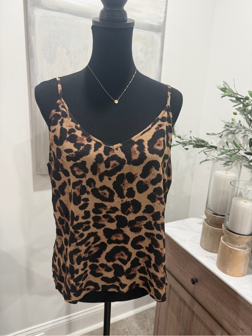 Leopard Print V-Neck Cami in Brown/Black